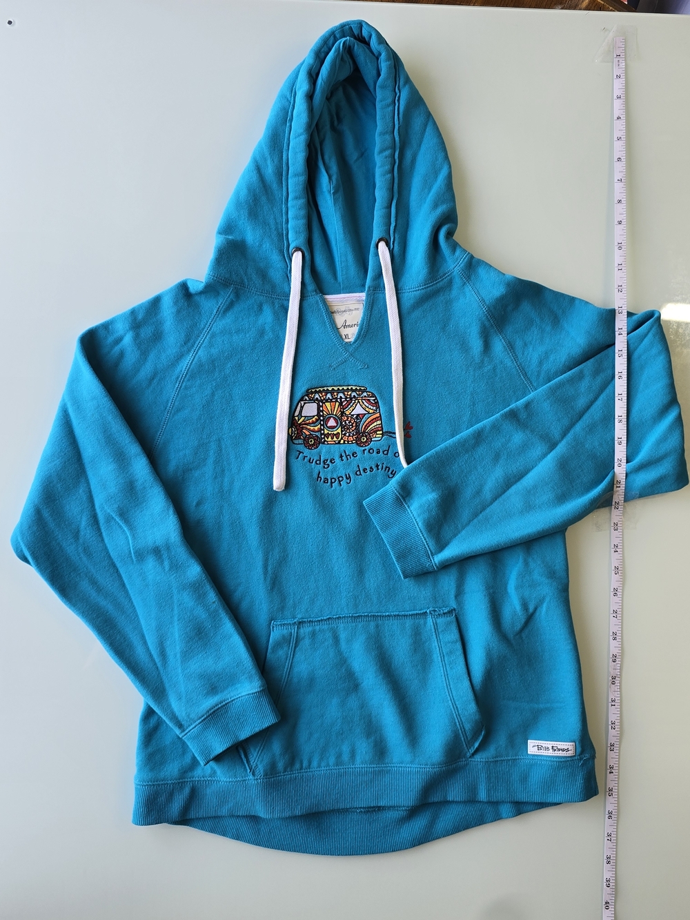 J. America Teal Crewneck Hoodie with Colorful Embroidered Van